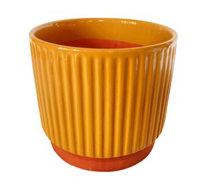 Macetero enlozado mostaza 17x15x15 cm