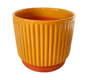 Macetero enlozado mostaza 14x12x12 cm