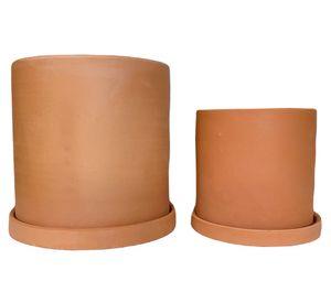 Set 2 maceteros con plato Clásico S M terracota