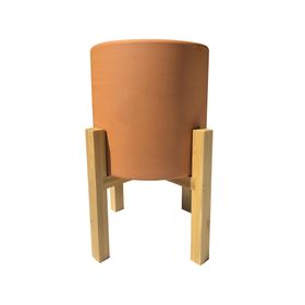 Macetero cilindro terracota con pedestal bamboo 25x19 cm