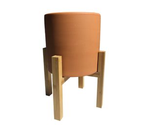 Macetero cilindro terracota con pedestal bamboo 25x19 cm