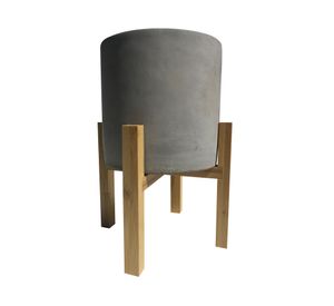 Macetero cilindro cemento con pedestal bamboo 25x19 cm