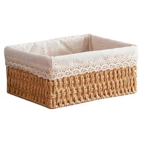 Canasto organizador con tela S beige 8x21x14 cm