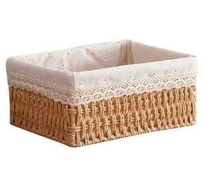 Canasto organizador con tela S beige 8x21x14 cm