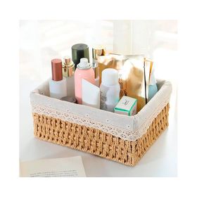 Canasto organizador con tela S beige 8x21x14 cm