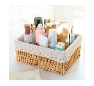 Canasto organizador con tela S beige 8x21x14 cm