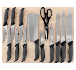 Set 12 cuchillos + tijera cocina + tabla de picar 43x34 cm