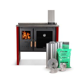 Cocina a leña Hestia 90 rojo + kit de instalación