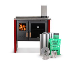 Cocina a leña Hestia 90 rojo + kit de instalación