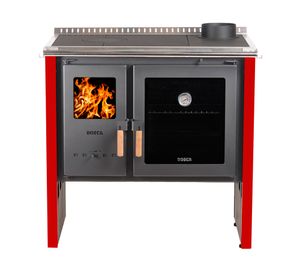 Cocina a leña Hestia 90 rojo + kit de instalación