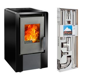 Estufa a pellet Italy 6100 negro 6.4 kW + kit instalación muro