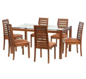 Juego de comedor 6 sillas cuero tabaco Latam Home