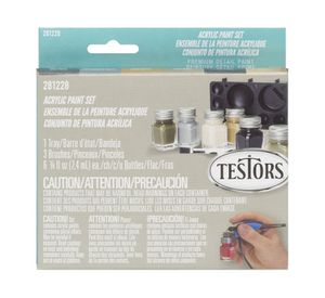 Pintura acrílica 6 unidades + 3 pinceles + bandeja Camuflaje Testors