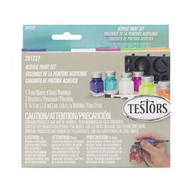 Pintura acrílica 6 unidades + 3 pinceles + bandeja Testors