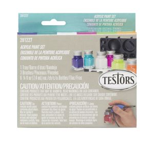 Pintura acrílica 6 unidades + 3 pinceles + bandeja Testors