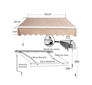 Toldo retráctil 4x2.5 m beige IGTBRT4-25B
