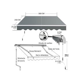 Toldo retráctil 3x2.5 m gris IGTBRT3-25GR
