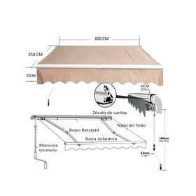 Toldo retráctil 3x2.5 m beige IGTBRT3-25B