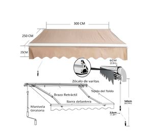 Toldo retráctil 3x2.5 m beige IGTBRT3-25B