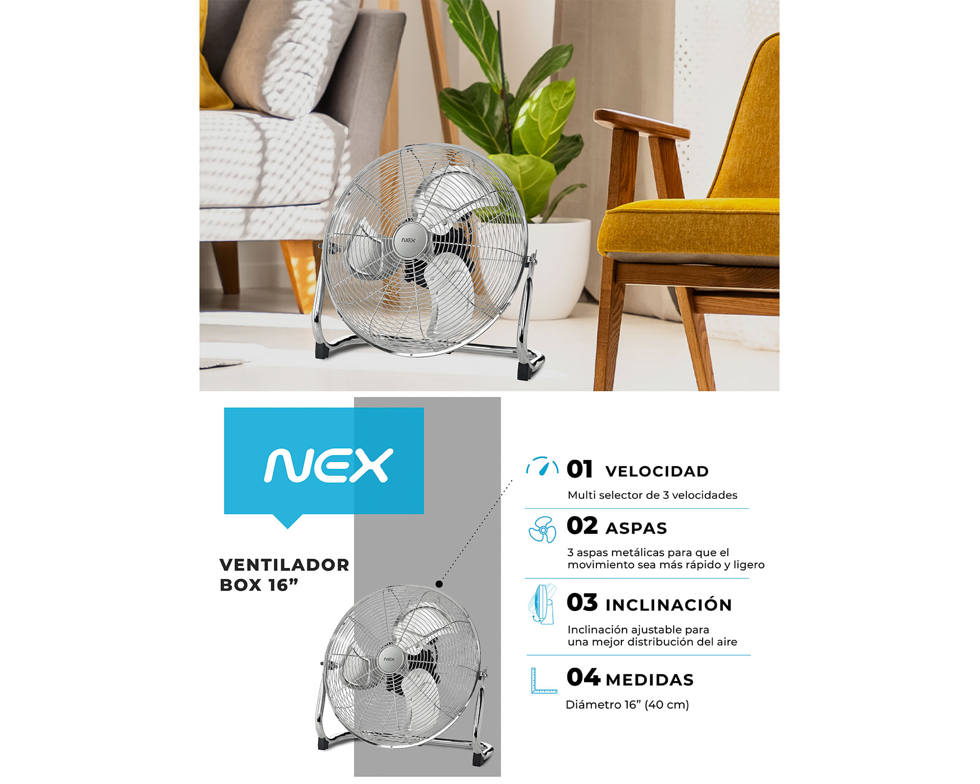 Ventilador box 16'' VBX1600M metal Nex | Easy.cl