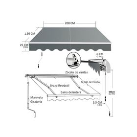 Toldo retráctil 2x1.5 m gris IGTBRT2-15GR