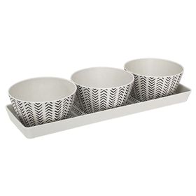 Set bandeja + 3 bowls Flechas blanco/negro