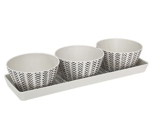 Set bandeja + 3 bowls Flechas blanco/negro