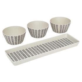 Set bandeja + 3 bowls Flechas blanco/negro