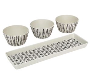 Set bandeja + 3 bowls Flechas blanco/negro