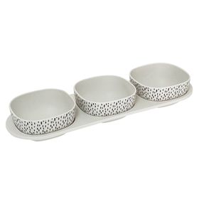Set bandeja 3 divisiones + 3 bowls Puntos blanco/negro