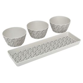 Set bandeja + 3 bowls Puntos blanco/negro