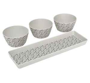 Set bandeja + 3 bowls Puntos blanco/negro