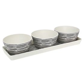 Set bandeja + 3 bowls Rayas blanco/negro
