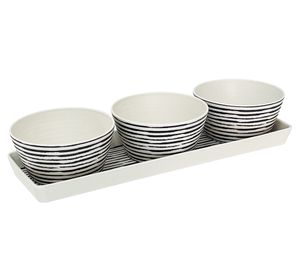 Set bandeja + 3 bowls Rayas blanco/negro