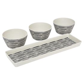Set bandeja + 3 bowls Rayas blanco/negro
