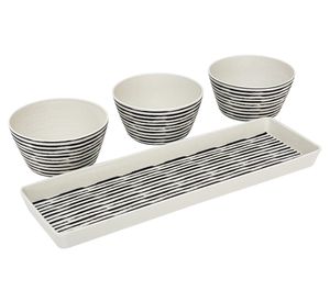 Set bandeja + 3 bowls Rayas blanco/negro