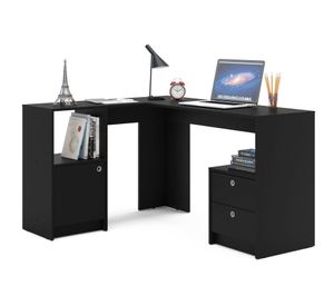 Escritorio esquinero 2 cajones 1 puerta France negro Favatex