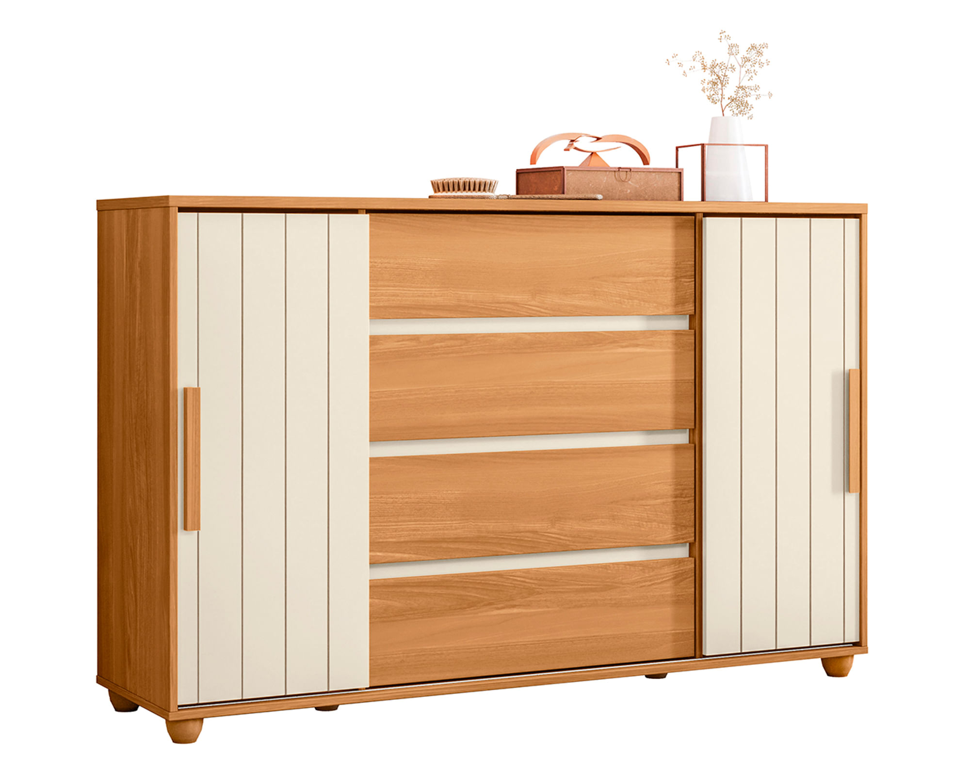 VekkaHome Cómoda 2 puertas 4 cajones Evidenza café