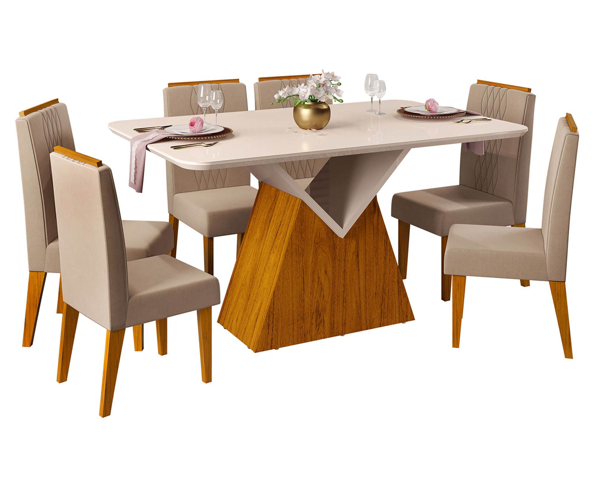 VekkaHome Comedor 6 sillas Argo Lia beige
