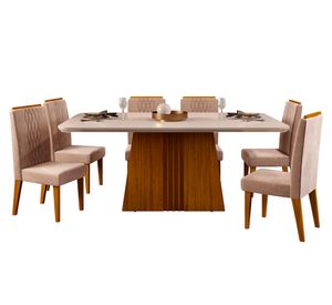 Comedor 6 sillas Celina Italia Lia blanco/beige