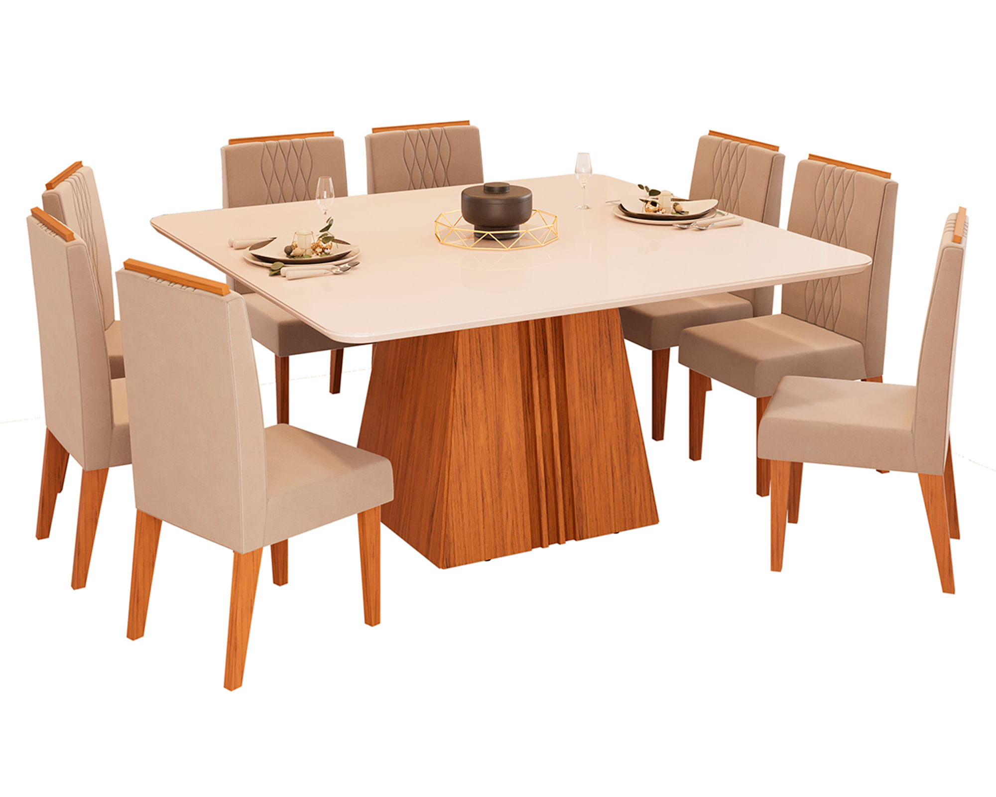 VekkaHome Comedor 8 sillas Italia Lia beige