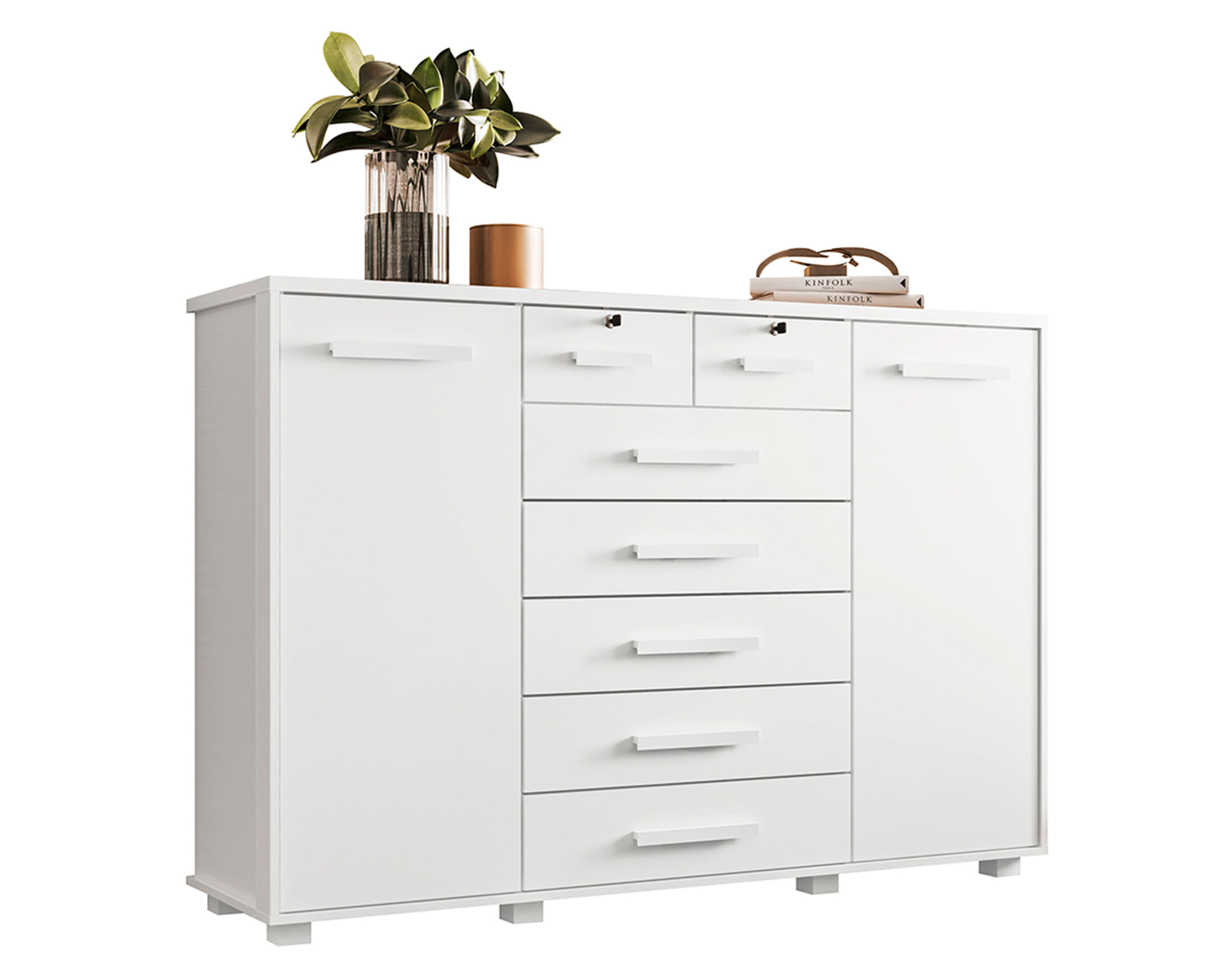 VekkaHome Cómoda 2 puertas 7 cajones Fontana blanco