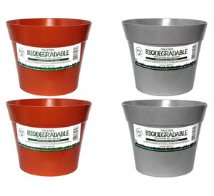 2 Macetero gris + 2 maceteros terracota Bio Bamboo Clásica