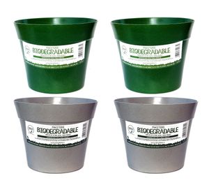 Set 4 maceteros Bio Bamboo Clásico gris/musgo 17x25 cm