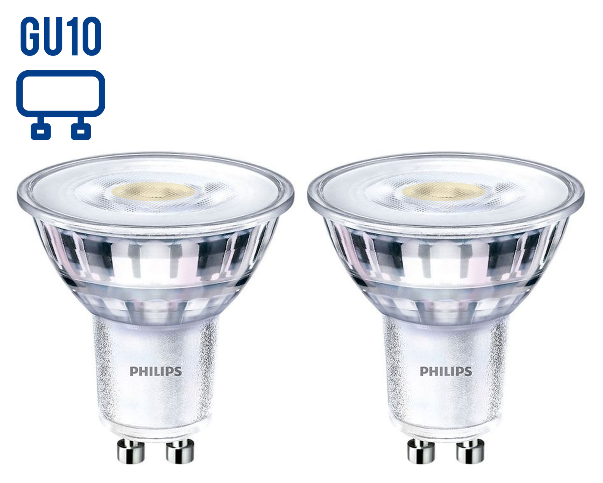 Ampolleta LED 4,6-50W GU10 luz cálida 2 unidades Philips
