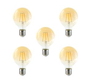 Ampolleta LED 6W E27 luz cálida G80 Globo 5 unidades