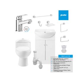 Pack baño Marie 60 blanco + cubierta + WC + grifería + accesorios + kit desagüe sifón