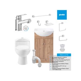 Pack baño Marie 60 rústico + cubierta + WC + grifería + accesorios + kit desagüe sifón