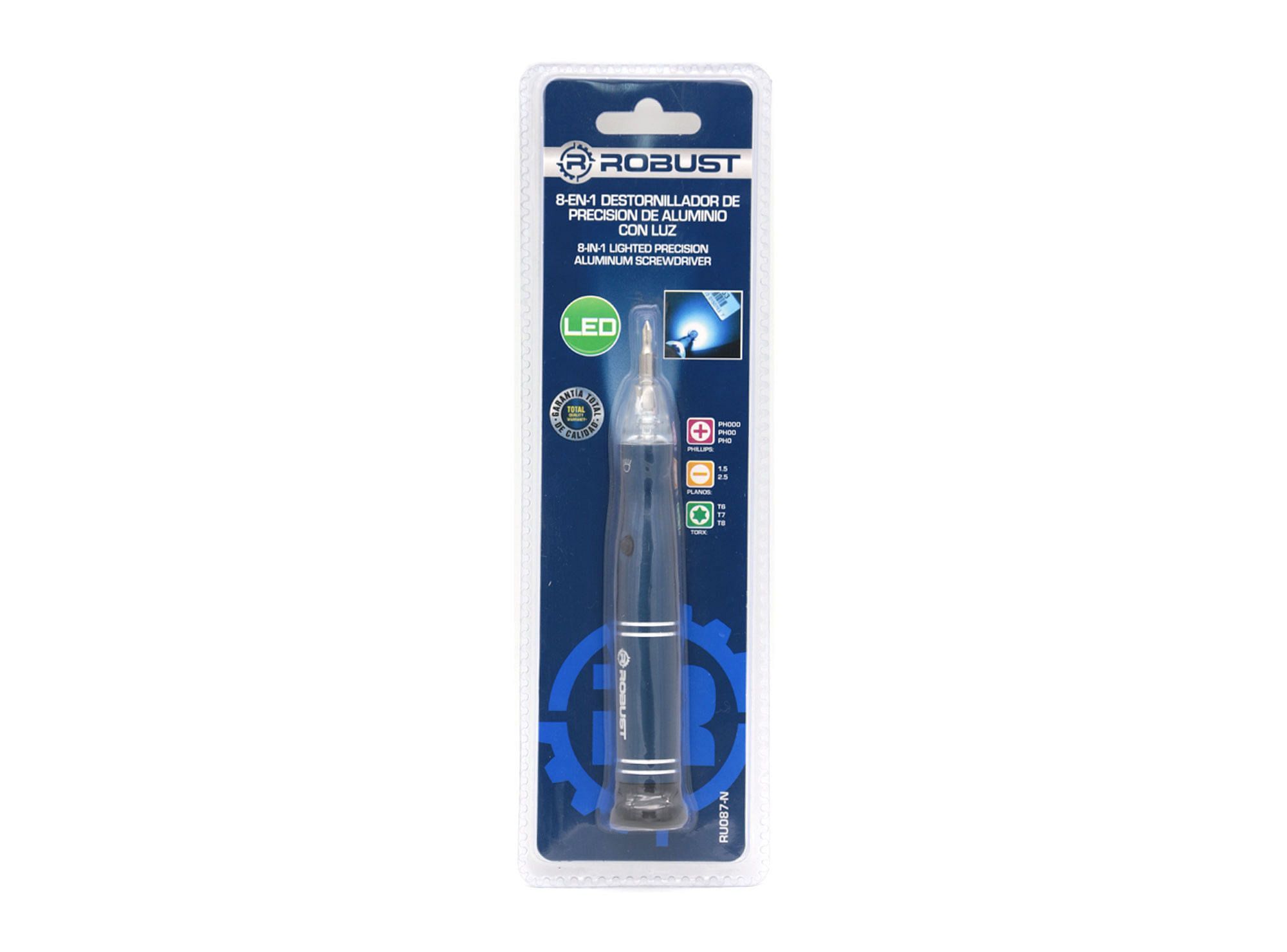 Destornillador precisión 8 en 1 con luz LED RU087-N Robust
