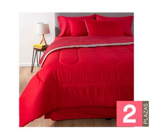 Plumón bicolor 2 plazas rojo/gris + Juego de sábanas rojo + Faldón rojo